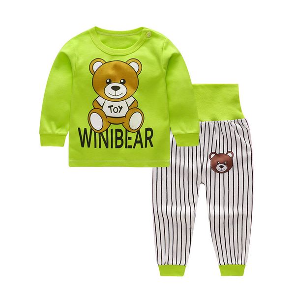 

clothing cartoon print kids baby pajamas sets cotton boys sleepwear children autumn spring girls high waist long sleeve +pants 2pcs c0225, White