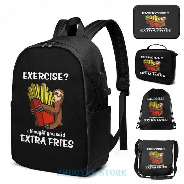 

backpack sloth exercise i thought you said extra fries usb charge men school bags women bag travel laptop