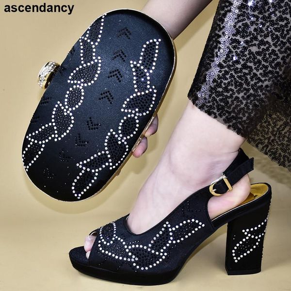 

dress shoes black color with matching bags ladies italian shoe and bag set decorated rhinestone style women pumps