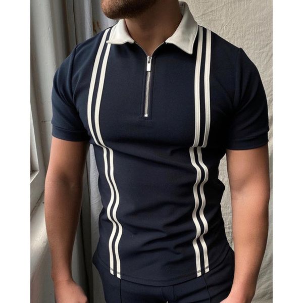 

blackshirt pattern men's zipper polo shirt comfortable breathable fashionable cool daily travel work party, White;black