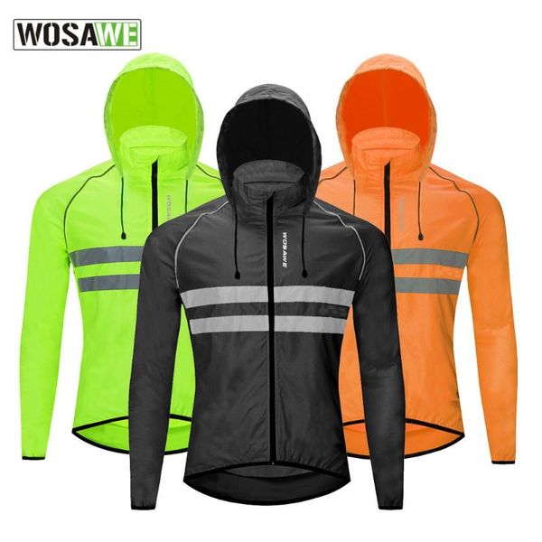 

racing jackets wosawe cycling jersey mountain road bike ride windbreaker with cap reflective breathable skin trench coat long-sleeved jacket, Black;red