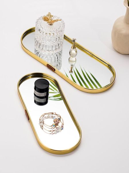 

storage boxes & bins nordic bathroom organizer metal glass jewelry display plate geometric mirror tray makeup wedding souvenir