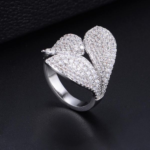 

wedding rings blachette fashion flower leaves shape adjustable full cubic zirconia engagement bridal finger jewelry for women girl, Slivery;golden