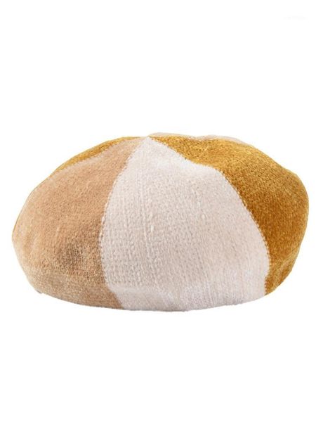 

autumn winter color matching beret wild painter hat elegant lady women wool felt warm beanie slouch cap tam berets, Blue;gray