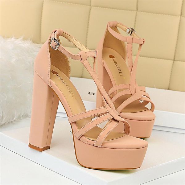 

summer women 13cm extreme high heels platform sandals designer pink nude white chunky peep toe shoes, Black
