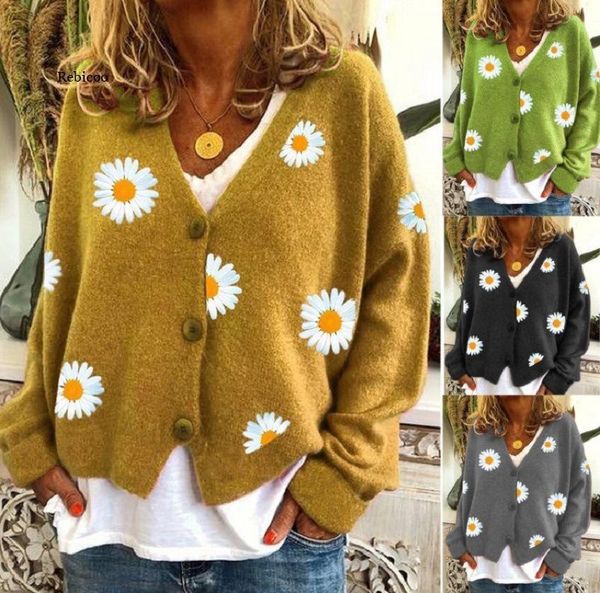 

women's knits & tees 2021 knitted sweater single-breasted autumn chrysanthemum embroidered jacket women, White