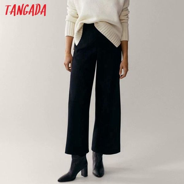 

tangada fashion women black wide leg suit pants trousers pockets buttons office lady pantalon 4c76 women's & capris, Black;white