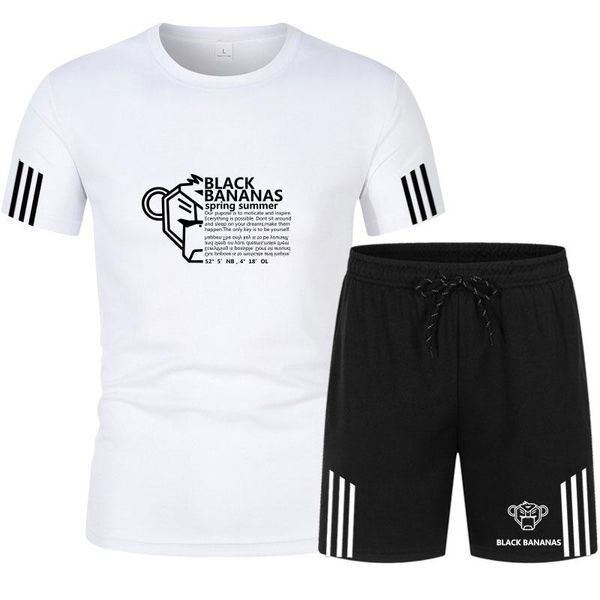 

men's tracksuits black bananas spring summer fashion clothing graphic cotton printing oversized t-shirt+shorts sets tracksuit, Gray