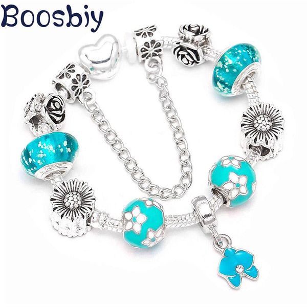 

boosbiy european style silver plated charm bracelets with orchid beads pendants for women fit fine bracelet jewelry gift, Golden;silver