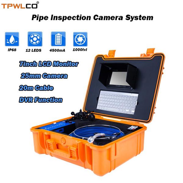 

7" tft lcd pipe wall video inspection system dvr function 20m cable 25mm waterproof underwater drain camera with 12pcs leds ip cameras