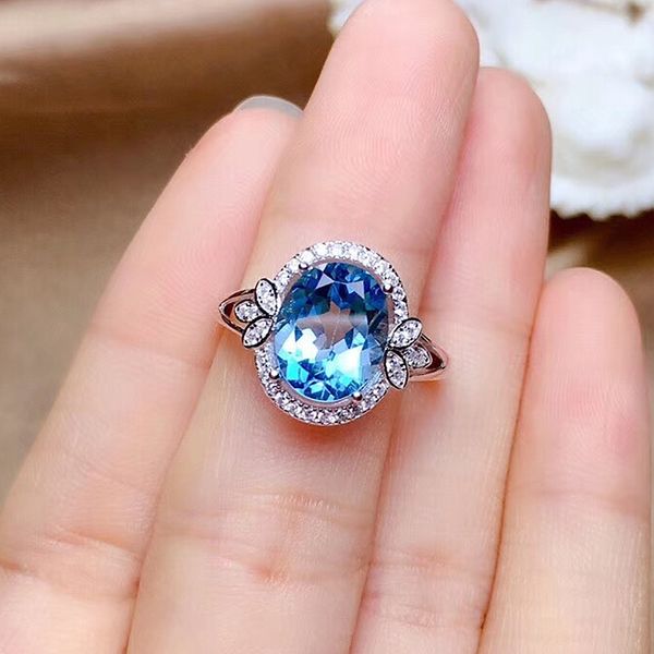 Anelli di diamanti con pietre preziose di acquamarina di topazio di cristallo blu per le donne regali di festa di fidanzamento di nozze di colore argento oro bianco
