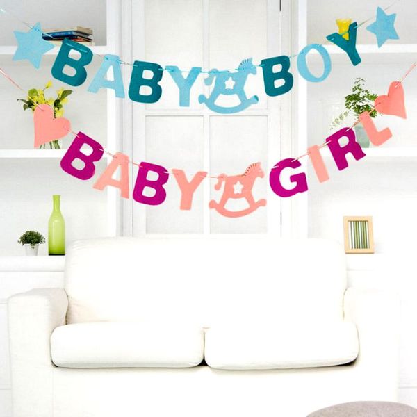 

party decoration 3m baby shower boy girl felt banner blue pink babyshower room decor baptism bunting favors supplies
