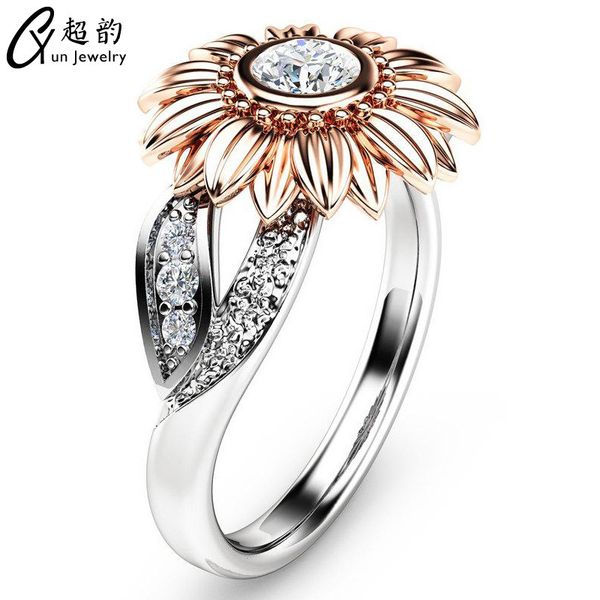 

zircon ring lovers jewelry flower sunflower lady diamond, Silver