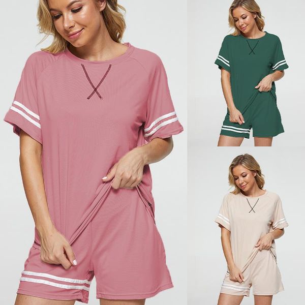 

women's tracksuits plus big size 2021 spring summer casual short sleeve t-shirt shorts suit two-piece sets ws016, Gray