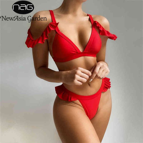 

newasia beach swimsuit women solid color red patchwork cut out deep v push up bikini 2 piece set ladies summer bathing suit 210413, White;black