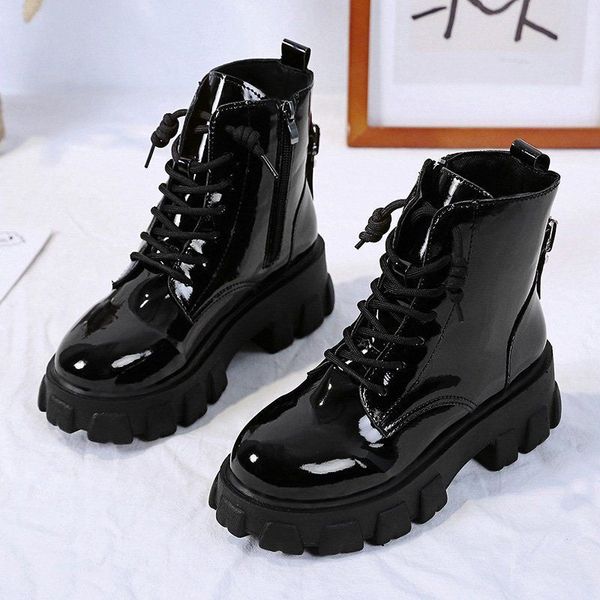 

round toe med heel boots women shoes autumn boots-women booties ladies lace up luxury designer lolita black 2020 rubber flat