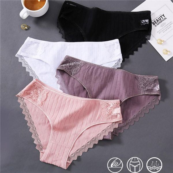 

lace panties for women girls underwear cotton panty 2021 soild elasticity comfortable low-rise lingerie  l xl women's, Black;pink