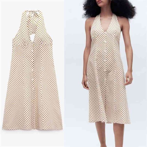 

summer polka dot beach dress women sleeveless tied v neck backless es fashion back zip button up woman long 210524, Black;gray