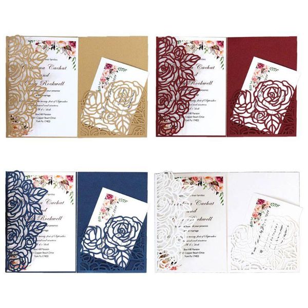 

greeting cards 10pcs/set laser cut hollow rose shape wedding invitations card party supplies