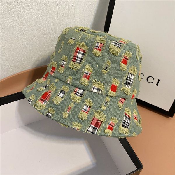 

fisherman's hat women's spring and summer colorful plaid patch cowboy sunscreen sunshade ultraviolet age reducing student hat, Yellow