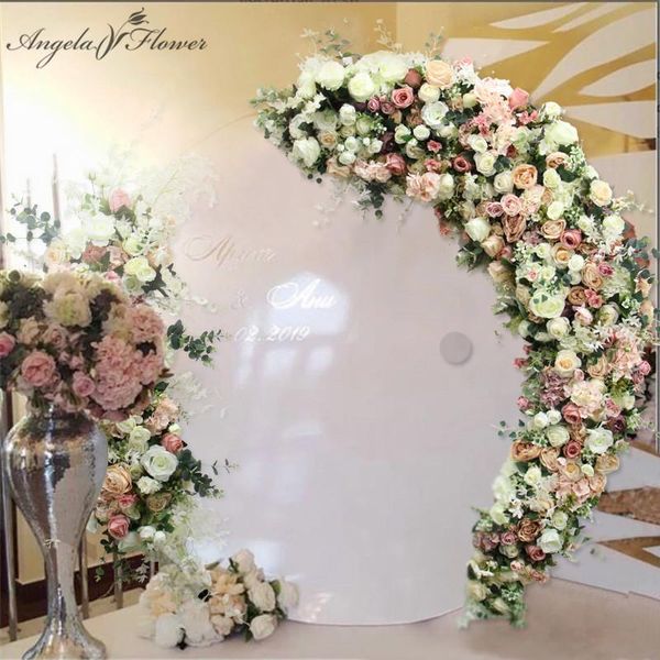 

decorative flowers & wreaths custom champagne moon shape flower arrangement rose artificial row wedding arch decor backdrop wall window disp
