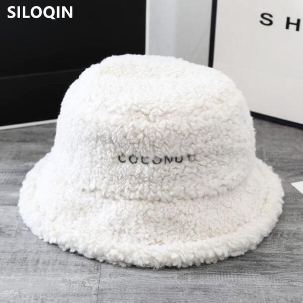 

siloqin 2021 new elegant women lamb wool warm bucket hats fleece girl's hip hop hat ins trend cap novelty female decorative hat, Blue;gray