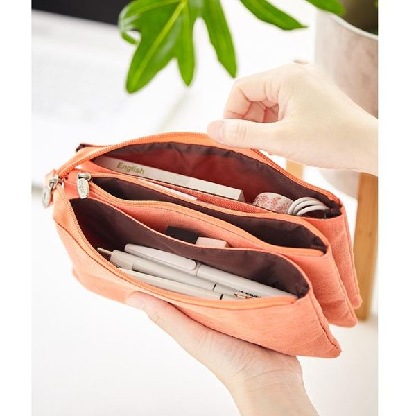 

pencil bags angoo [take it easy] ins color pen bag case, 3 layer canvas hand storage pouch for stationery zakka school gift f523