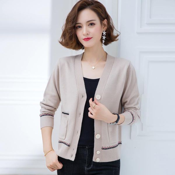 

women's knits & tees v-neck slim striped cardigan crop with pocket women casual spring short knitted coat knitwear large, White
