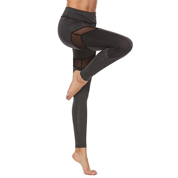 

summer women quick-drying mesh leggings stitching fitness running breathable women's, Black
