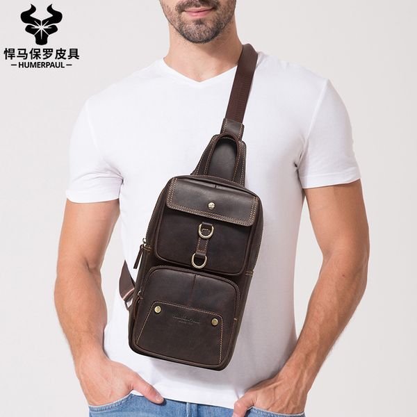 

new layer crazy horse leather men's chest trend men's messenger multifunctional shoulder bag