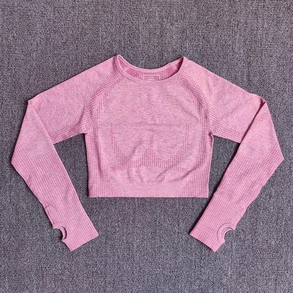 

yoga outfit seamless long sleeve cropped women's shirt with thumb hole running fitness exercise gym sports sportswear