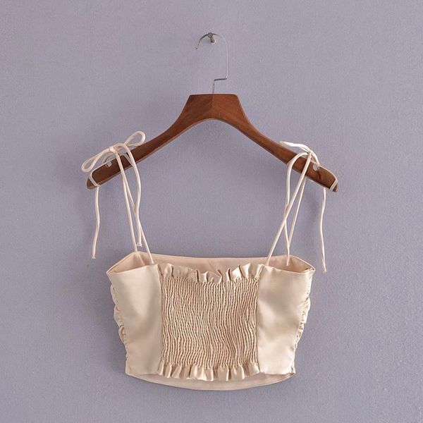 

women's t-shirt 2021 za loop-up female shoulder strap summer thin vest, White