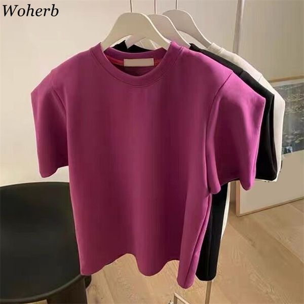 

short puff sleeve t shirt women summer elegant korean fashion tees female casual t-shirt vintage loose streetwear 210519, White