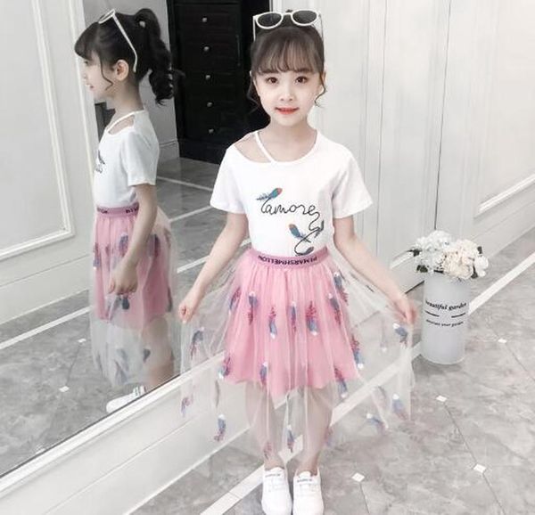 

clothing sets children clothes for girls summer kids 4 6 7 8 10 12 years baby girl t shirt & embroidered tutu skirt 2pcs outfits, White
