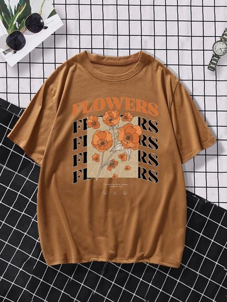 

men floral & letter graphic tee e4mj#, White;black