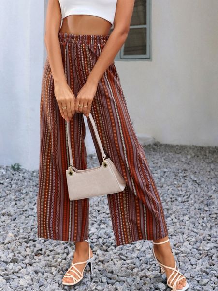 

high waist geo print wide leg pants r1ld#, Black;white
