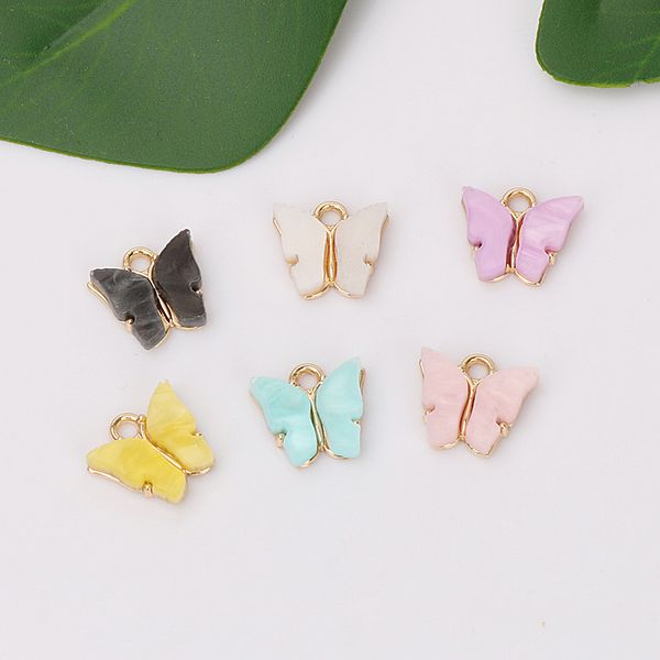 

20pcs/lot trendy alloy butterfly setting acrylic charms lovely diy animal pendant handmade jewelry for necklace bracelet, Bronze;silver