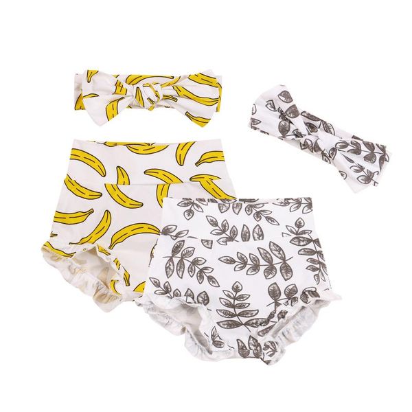 

shorts focusnorm born baby girls boys shorts+headband 2pcs 0-24m banana/leaf printing elastic high-waist, Black