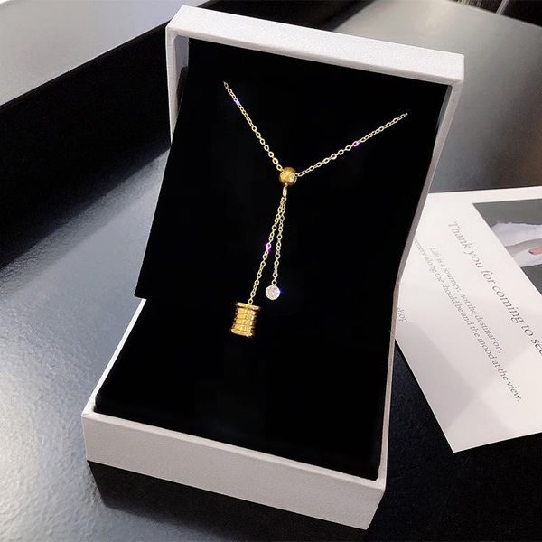 

pendant necklaces titanium steel necklace women's small waist rose gold tassel clavicle internet celebrity simple graceful fashion, Silver