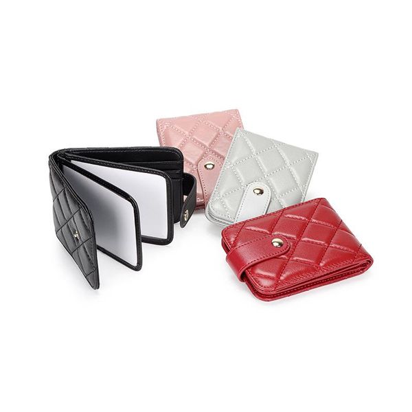 

card holders sheepskin genuine leather women's wallet small change purse for female short wallets with men, Brown;gray