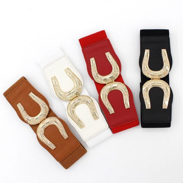 

belts women wild decorative waist european and american style elastic waistband female wide u buckle belt accessories, Black;brown