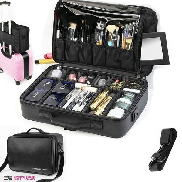 

fashion professional portable cosmetic bag partition large capacity storage tool nylon suitcase makeup bags & cases