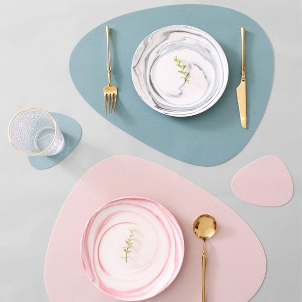 

mats & pads 8pcs pu leather placemat table set nordic style deskdishes bowl place mat cup pad luxury dining decoration