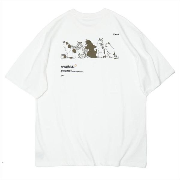 

japanese harajuku style fun mens cat ins loose o neck short sleeve couple tee women cotton, White;black