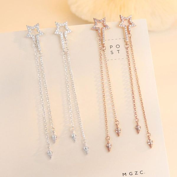

dangle & chandelier five-pointed star tassel ear line stud earrings for girls studs fashion long, Silver