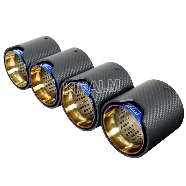 

4pcs/set car matte carbon fiber exhaust pipe m performance muffler tips with burnt blue stainless steel for bmw m5 f90