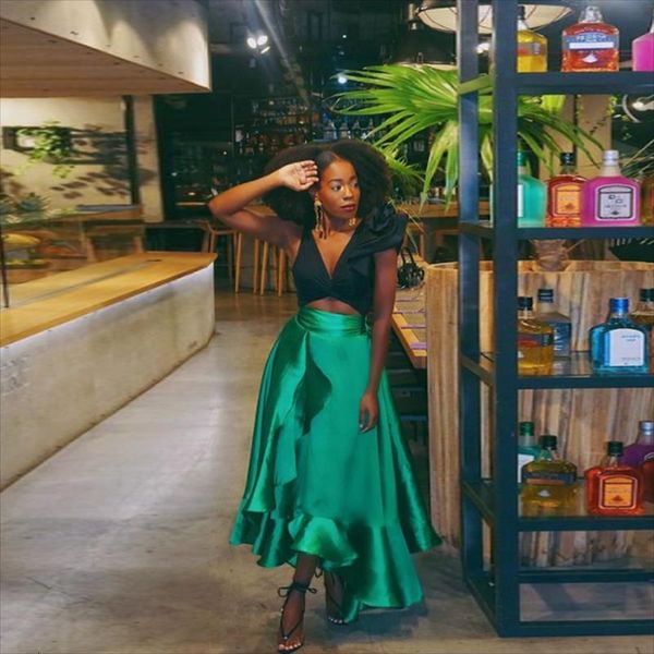 

african emerald green satin womens skirts asymmetrical ankle length zipper aso ebi bottom maxi, Black