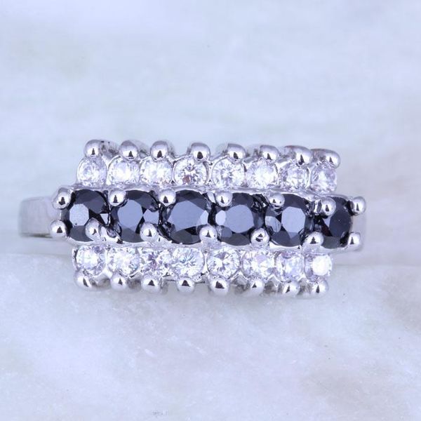 

cluster rings fashion black imitation onyx & white cubic zirconia silver color ring for women's h0252, Golden;silver