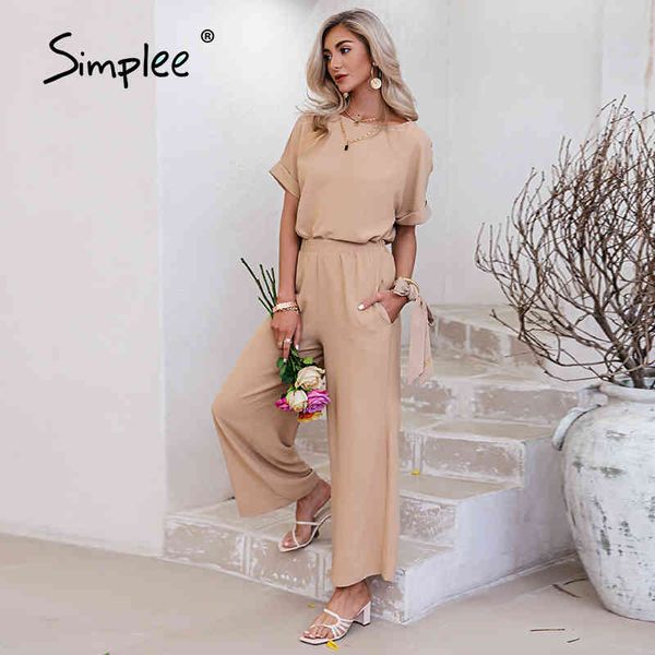 

two-piece casual woman suits summer sashe fashion long sets solid t-shirt wide leg pants pockets female loose suit 210414, White