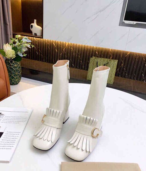 

dress shoes 2021 retro fashion designer women's boots 7.5cm thick heel metal buckle high barrel bootss super star brand shoes wome, Black